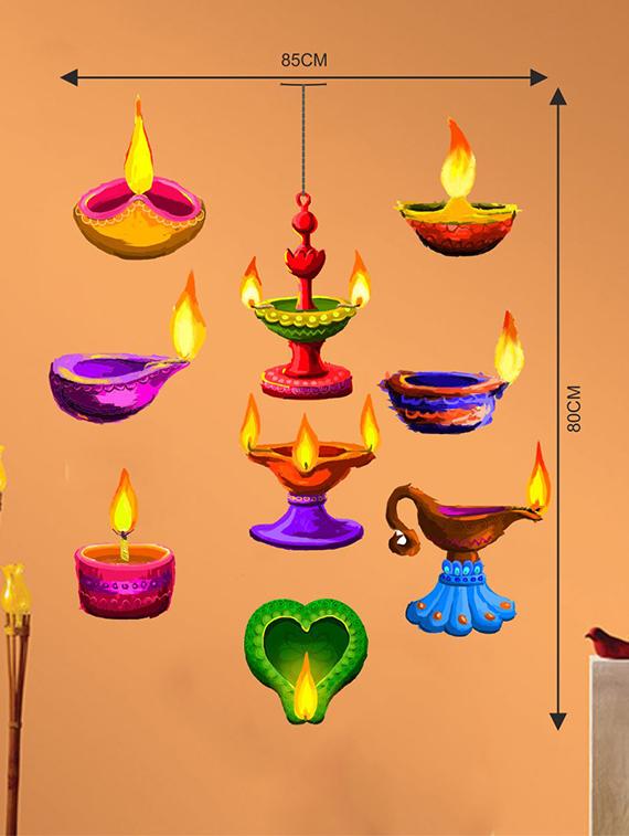 Rawpockets Wall Decals ' Diya Wall Sticker ' Wall stickers (PVC Vinyl) Multicolour - 15733622 - Zoom Image - 2