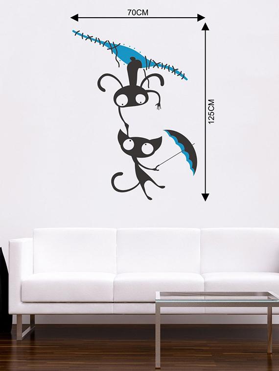 Rawpockets Wall Decals ' Cartoon Cat n Umbrella Wall Sticker ' Wall stickers (PVC Vinyl) Multicolour - 15733624 - Zoom Image - 2