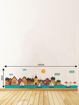 Rawpockets Wall Decals ' Coastal City Wall Sticker ' Wall stickers (PVC Vinyl) Multicolour - 15733626 - Standard Image - 2