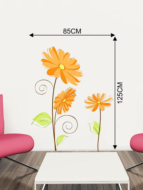 Rawpockets Wall Decals ' Orange Flower Wall Sticker ' Wall stickers (PVC Vinyl) Multicolour - 15733628 - Zoom Image - 2