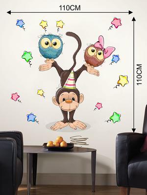 Rawpockets Wall Decals ' Cartoon Monkey n Owl Wall Sticker ' Wall stickers (PVC Vinyl) Multicolour - 15733638 - Standard Image - 2