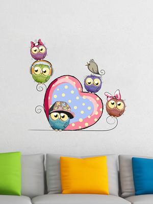 Rawpockets Wall Decals ' Cartoon Owl Family Wall Sticker ' Wall stickers (PVC Vinyl) Multicolour - 15733645 - Standard Image - 2