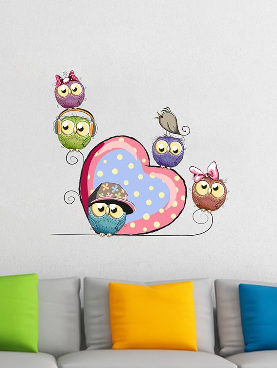 Rawpockets Wall Decals ' Cartoon Owl Family Wall Sticker ' Wall stickers (PVC Vinyl) Multicolour - 15733645 - Zoom Image - 2