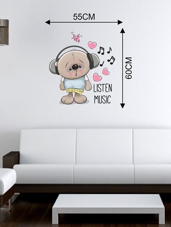 Rawpockets Wall Decals ' Listen Music Bear Wall Sticker ' Wall stickers (PVC Vinyl) Multicolour - 15733646 - Zoom Image - 2