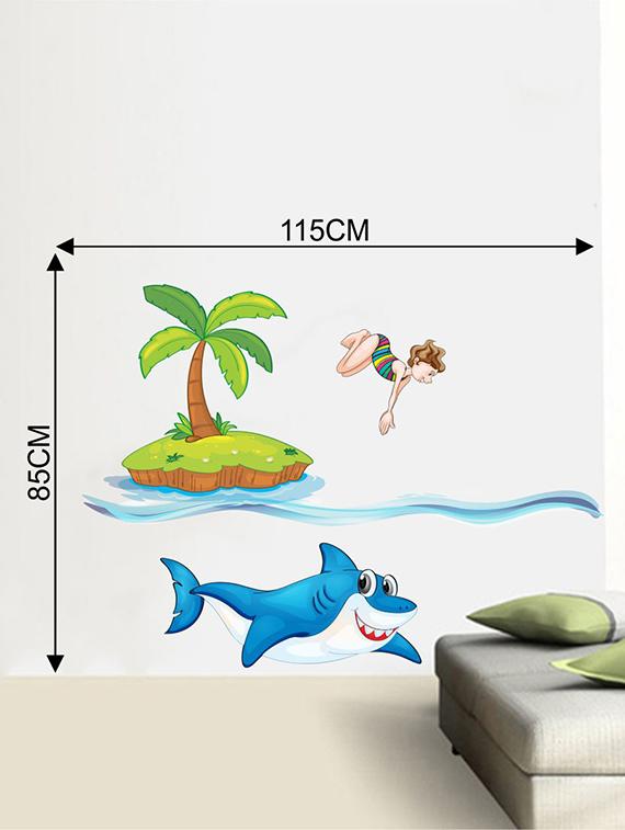 Rawpockets Wall Decals ' Shark and Sea Diving Wall Sticker ' Wall stickers (PVC Vinyl) Multicolour - 15733658 - Zoom Image - 2