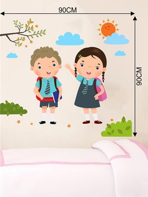 Rawpockets Wall Decals ' Back to School Boy and Girl Wall Sticker ' Wall stickers (PVC Vinyl) Multicolour - 15733664 - Standard Image - 2