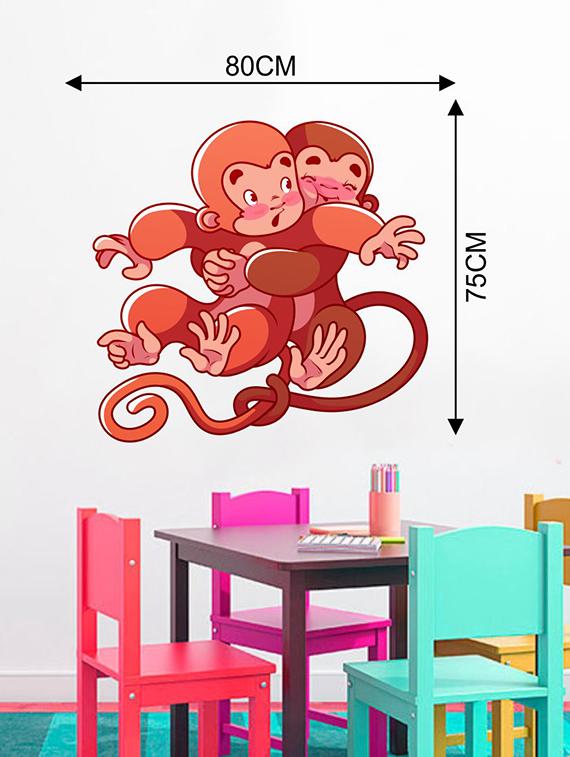 Rawpockets Wall Decals ' Cute Monkeys Hug Wall Sticker ' Wall stickers (PVC Vinyl) Multicolour - 15733668 - Zoom Image - 2