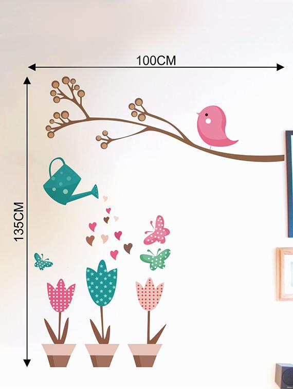 Rawpockets Wall Decals ' Flower Pot and Pink Bird Wall Sticker ' Wall stickers (PVC Vinyl) Multicolour - 15733713 - Zoom Image - 2