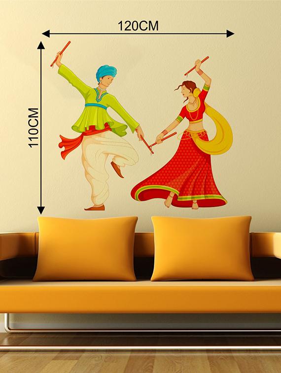 Rawpockets Wall Decals ' Couple Playing Daniya Wall Sticker ' Wall stickers (PVC Vinyl) Multicolour - 15733714 - Zoom Image - 2