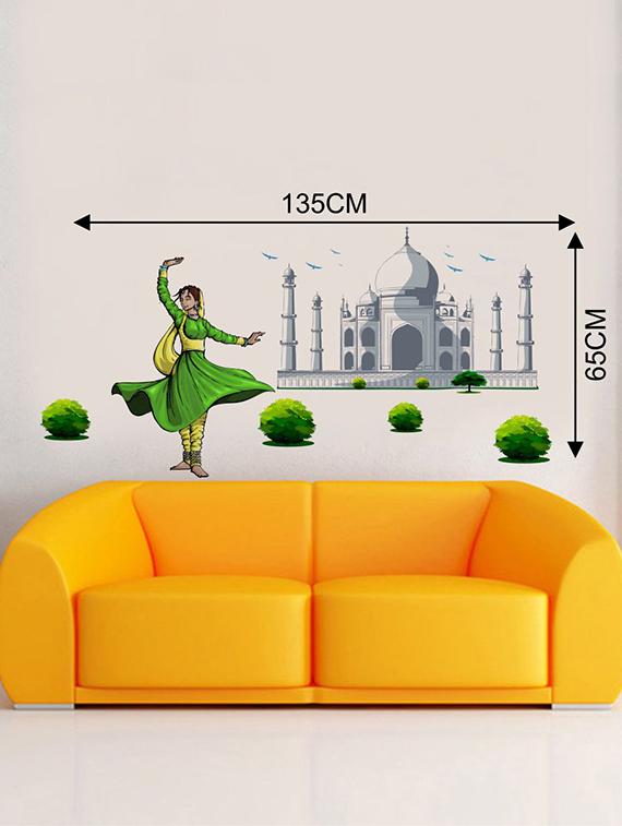 Rawpockets Wall Decals ' Taj Mahal and Classical Dance Wal Sticker ' Wall stickers (PVC Vinyl) Multicolour - 15733726 - Zoom Image - 2