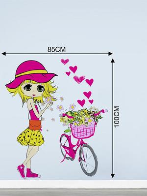Rawpockets Wall Decals ' Cute Girl and Cycle ' Wall stickers (PVC Vinyl) Multicolour - 15733727 - Standard Image - 2