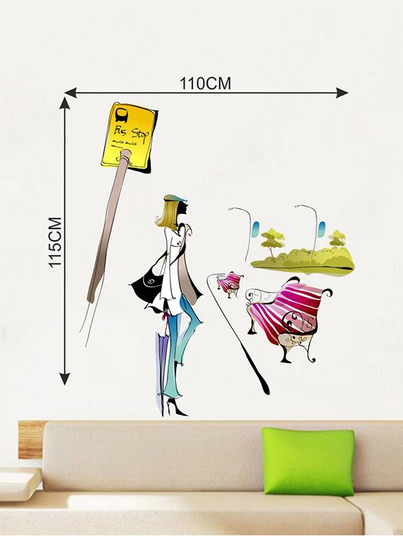 Rawpockets Wall Decals ' Girl at Bus stop ' Wall stickers (PVC Vinyl) Multicolour - 15733752 - Zoom Image - 2