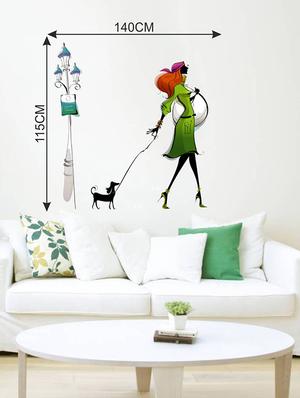 Rawpockets Wall Decals ' Lady with Dog ' Wall stickers (PVC Vinyl) Multicolour - 15733753 - Standard Image - 2