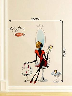 Rawpockets Wall Decals ' Lady at Beauty Parlour ' Wall stickers (PVC Vinyl) Multicolour - 15733754 - Standard Image - 2