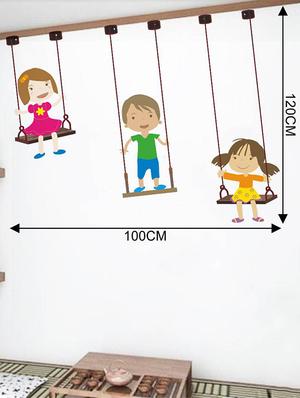 Rawpockets Wall Decals ' Kids Playing Swing ' Wall stickers (PVC Vinyl) Multicolour - 15733778 - Standard Image - 2