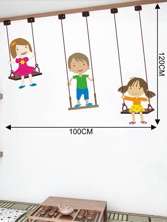 Rawpockets Wall Decals ' Kids Playing Swing ' Wall stickers (PVC Vinyl) Multicolour - 15733778 - Zoom Image - 2