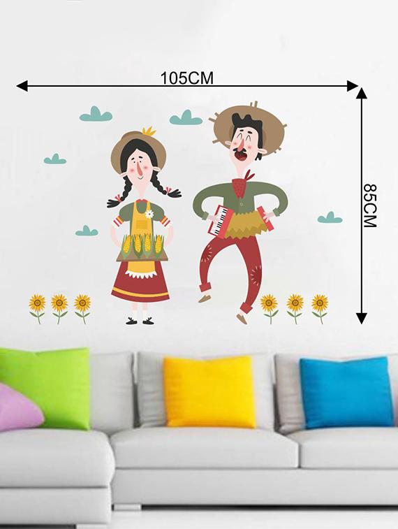 Rawpockets Wall Decals ' Living Room : Farmers Festival with Music and Dance ' Wall stickers (PVC Vinyl) Multicolour - 15733841 - Zoom Image - 2