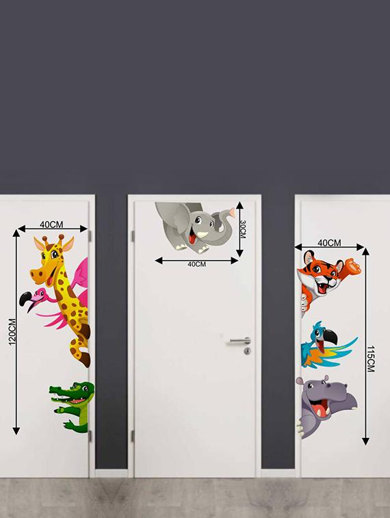 Rawpockets Wall Decals ' Door Decals : Cartoon Kids Animals ' Wall stickers (PVC Vinyl) Multicolour - 15733843 - Zoom Image - 2