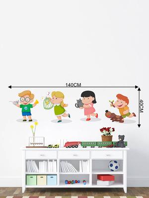 Rawpockets Wall Decals ' Kids Room : Kids Playing with Animals ' Wall stickers (PVC Vinyl) Multicolour - 15733846 - Standard Image - 2