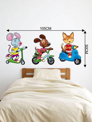 Rawpockets Wall Decals ' Kids Room : Pet Animals Riding Vehicles ' Wall stickers (PVC Vinyl) Multicolour - 15733851 - Standard Image - 2