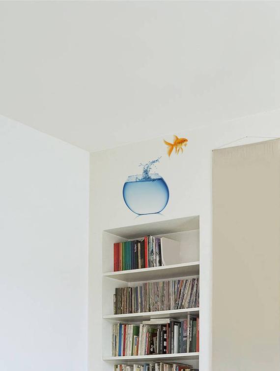 Rawpockets Wall Decals ' Living Room Fish Jumping From Pot ' Wall stickers (PVC Vinyl) Multicolour - 15733891 - Zoom Image - 2