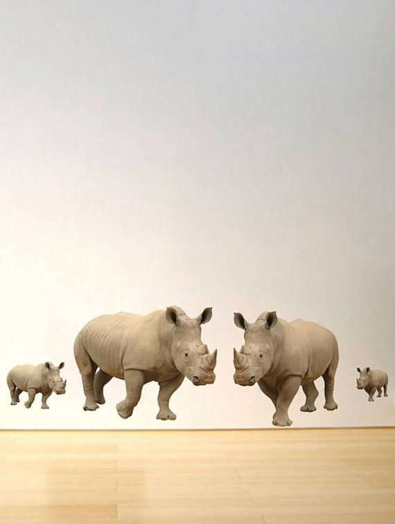 Rawpockets Wall Decals ' Rhinoceros Family ' Wall stickers (PVC Vinyl) Multicolour - 15733906 - Zoom Image - 2