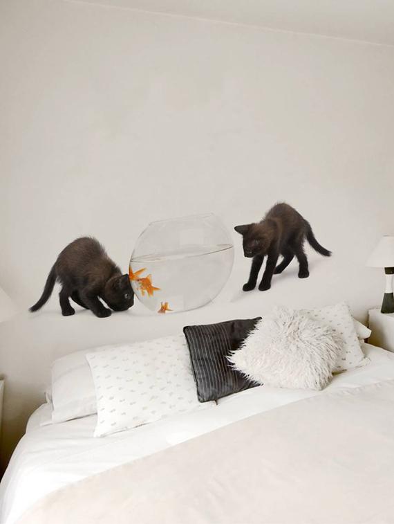 Rawpockets Wall Decals ' Cats and Fish Bowl ' Wall stickers (PVC Vinyl) Multicolour - 15733908 - Zoom Image - 2