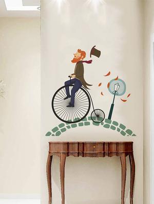 Rawpockets Wall Decals ' Beard Man on Big Cycle ' Wall stickers (PVC Vinyl) Multicolour - 15733917 - Standard Image - 2