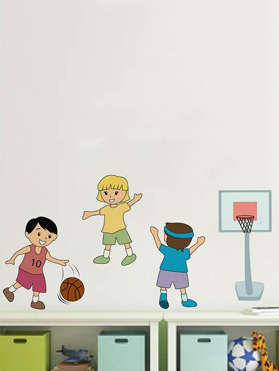 Rawpockets Wall Decals ' Kids Playing Basketball Game ' Wall stickers (PVC Vinyl) Multicolour - 15733921 - Zoom Image - 2