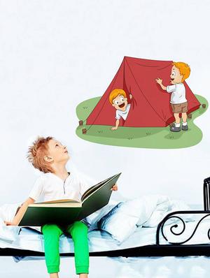 Rawpockets Wall Decals ' Kids and Tent ' Wall stickers (PVC Vinyl) Multicolour - 15733925 - Standard Image - 2