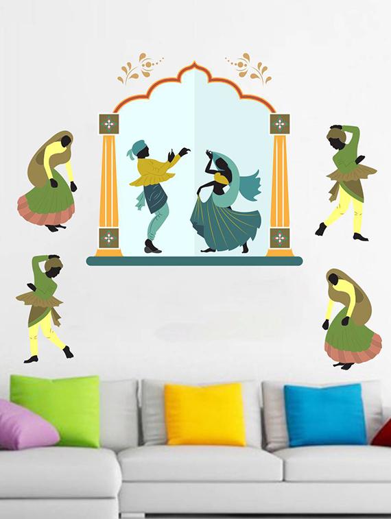 Rawpockets Wall Decals ' Indian Ethnical Group Dance ' Wall stickers (PVC Vinyl) Multicolour - 15733940 - Zoom Image - 2