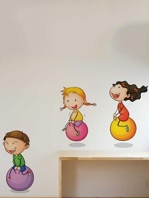 Rawpockets Wall Decals ' Kids Playing Ball Game ' Wall stickers (PVC Vinyl) Multicolour - 15733942 - Standard Image - 2