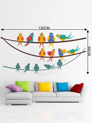 Rawpockets Wall Decals ' Birds Family on String and Shadows ' Wall stickers (PVC Vinyl) Multicolour - 15733957 - Standard Image - 2