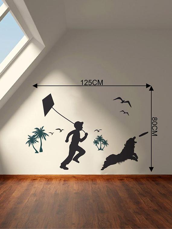 Rawpockets Wall Decals ' Boy and Dog Silhouettes ' Wall stickers (PVC Vinyl) Multicolour - 15733960 - Zoom Image - 2