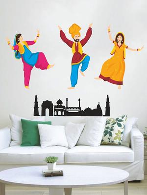 Rawpockets Wall Decals ' Indian Ethnic Bhangra Dance ' Wall stickers (PVC Vinyl) Multicolour - 15733961 - Standard Image - 2