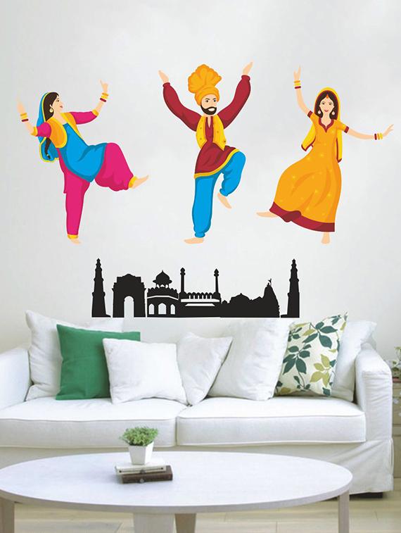 Rawpockets Wall Decals ' Indian Ethnic Bhangra Dance ' Wall stickers (PVC Vinyl) Multicolour - 15733961 - Zoom Image - 2