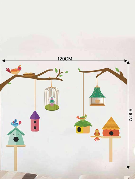 Rawpockets Wall Decals ' Birds family and their Cage ' Wall stickers (PVC Vinyl) Multicolour - 15733962 - Zoom Image - 2