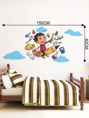 Rawpockets Wall Decals ' Pencil Jet and Boy - Kid's Room ' Wall stickers (PVC Vinyl) Multicolour - 15733964 - Standard Image - 2