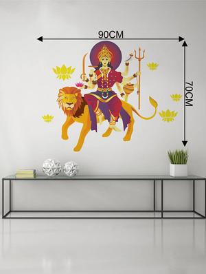 Rawpockets Wall Decals ' Goddess Durga with Lion and Lotus Flower ' Wall stickers (PVC Vinyl) Multicolour - 15733965 - Standard Image - 2