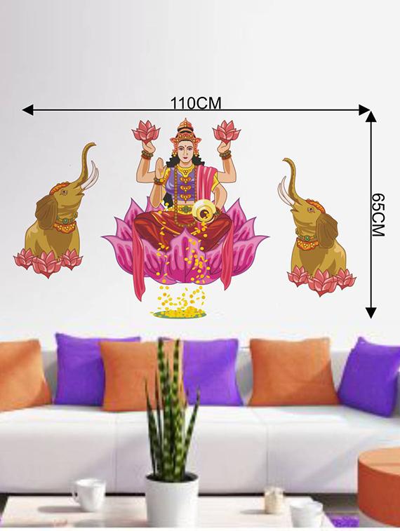 Rawpockets Wall Decals ' Goddess Laxmi with Elephant ' Wall stickers (PVC Vinyl) Multicolour - 15733977 - Zoom Image - 2