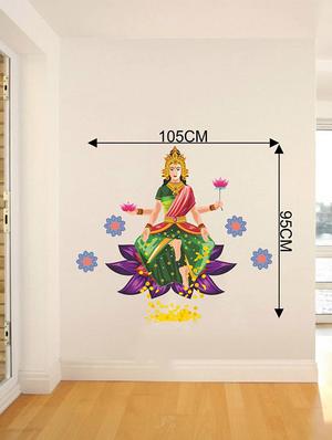 Rawpockets Wall Decals ' Goddess Laxmi Blessing Gold with Flower ' Wall stickers (PVC Vinyl) Multicolour - 15733988 - Standard Image - 2