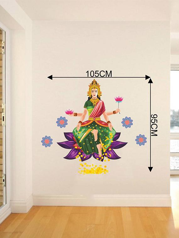 Rawpockets Wall Decals ' Goddess Laxmi Blessing Gold with Flower ' Wall stickers (PVC Vinyl) Multicolour - 15733988 - Zoom Image - 2