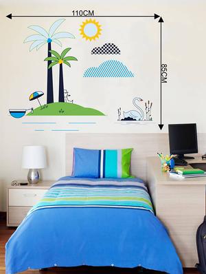 Rawpockets Wall Decals ' Beach Story and Swan ' Wall stickers (PVC Vinyl) Multicolour - 15733996 - Standard Image - 2