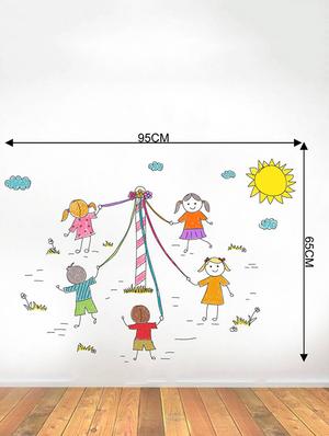 Rawpockets Wall Decals ' Kids Playing Line art - Kid's Room ' Wall stickers (PVC Vinyl) Multicolour - 15734001 - Standard Image - 2