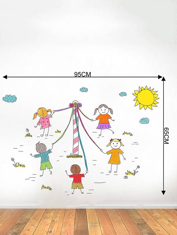 Rawpockets Wall Decals ' Kids Playing Line art - Kid's Room ' Wall stickers (PVC Vinyl) Multicolour - 15734001 - Zoom Image - 2