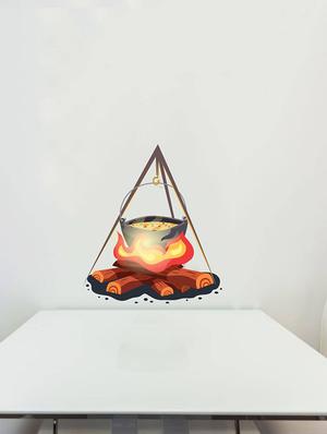 Rawpockets Wall Decals ' Fire Pot Cooking - Kitchen Room ' Wall stickers (PVC Vinyl) Multicolour - 15734013 - Standard Image - 2