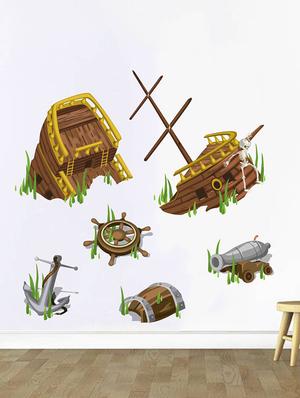 Rawpockets Wall Decals ' Old Broken Ship - Living Room ' Wall stickers (PVC Vinyl) Multicolour - 15734017 - Standard Image - 2