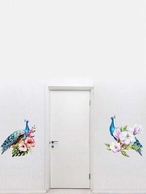 Rawpockets Wall Decals ' Peacock Pair on Flowers ' Wall stickers (PVC Vinyl) Multicolour - 15734022 - Standard Image - 2