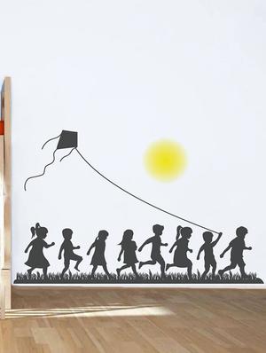 Rawpockets Wall Decals ' Kid's Playing Kites on Sunset - Kid's Room ' Wall stickers (PVC Vinyl) Multicolour - 15734024 - Standard Image - 2