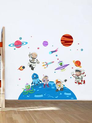Rawpockets Wall Decals ' Kid's on Space - Kid's Room ' Wall stickers (PVC Vinyl) Multicolour - 15734033 - Standard Image - 2